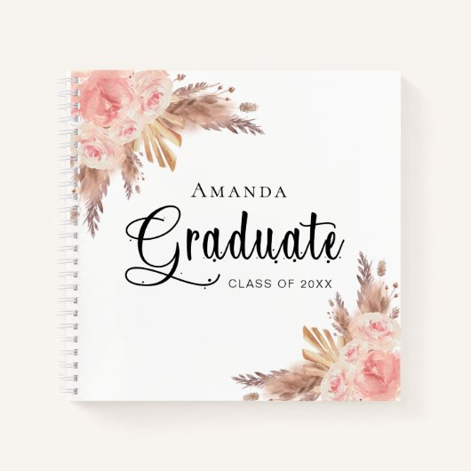Guest book afstuderen pampas gras blush roos gold notitieboek (Voorkant)
