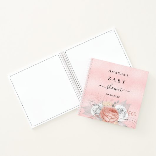 Guest book baby shower blush roos goudbloem notitieboek (Binnen)