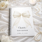 Guest book Baby Shower bow ivory white pearls Notitieboek