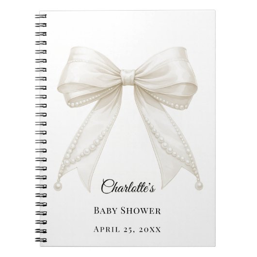 Guest book Baby Shower bow ivory white pearls Notitieboek (Voorkant)