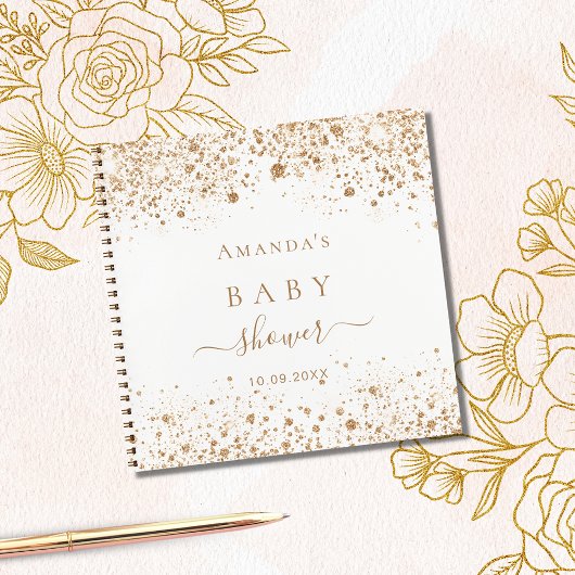 Guest book baby shower white gold glitter name notitieboek