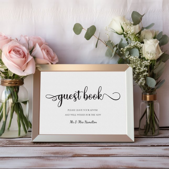 "Guest Book" Black White Modern Wedding Sign (Creator heeft geüpload)