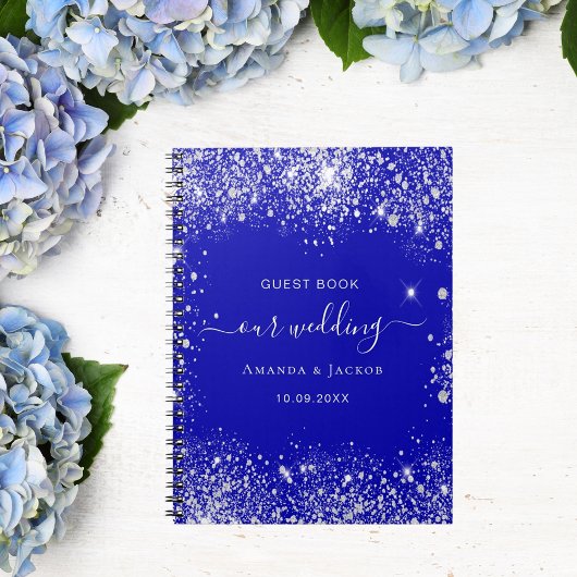 Guest book bruiloft royal blue zilver glitter notitieboek