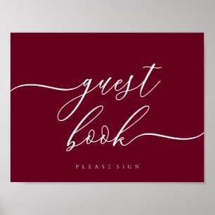 Guest Book Burgundy Simple Signature Poster