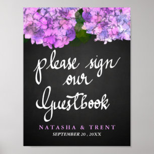 Guest Book Chalkboard Wedding Hydrangea Floral Poster