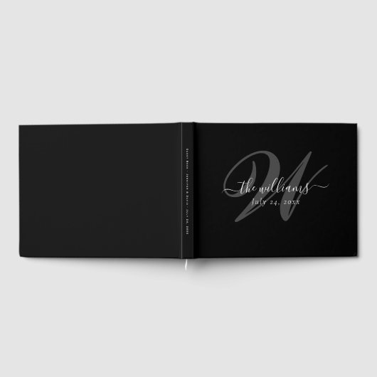 Guest Book Elegant Black Monogram Weddenschap Gastenboek (Volledig)