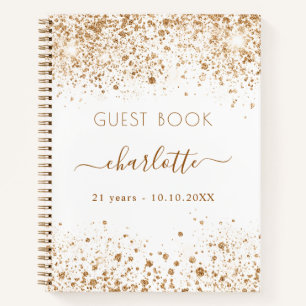 Guest book jarig white gold glitter name script notitieboek