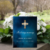 Guest book memorial blue sky gold cross notitieboek