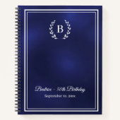 Guest Book navy blue Monogram wreath Birthday Notitieboek (Voorkant)