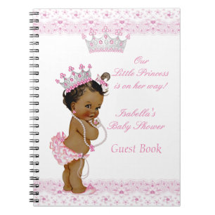 Guest Book Princess Baby shower Pink White Ethnic Notitieboek