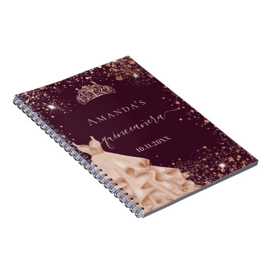Guest book Quinceanera burgundy roos goudtiara Notitieboek (Rechterzijde)