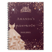 Guest book Quinceanera burgundy roos goudtiara Notitieboek (Voorkant)