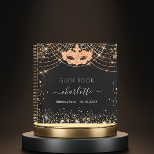 Guest book quinceanera masquerade black gold notitieboek