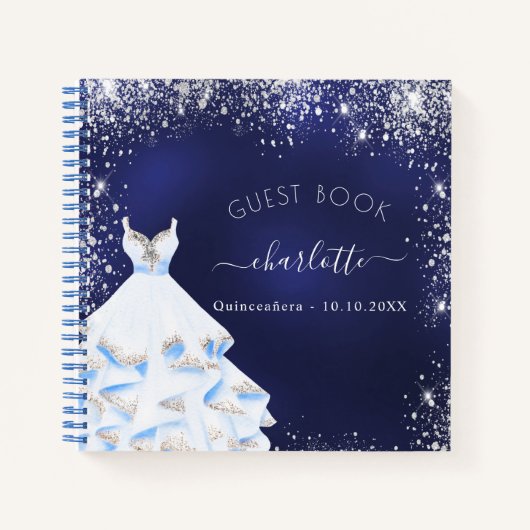 Guest book Quinceanera navy blue glitter Notitieboek (Voorkant)