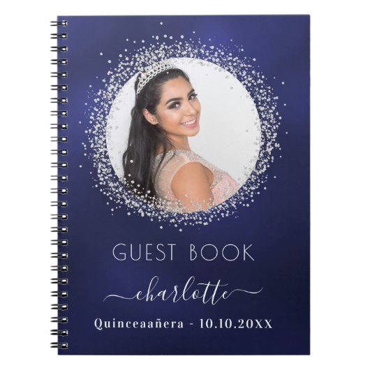 Guest book Quinceanera navy blue Silver Notitieboek (Voorkant)