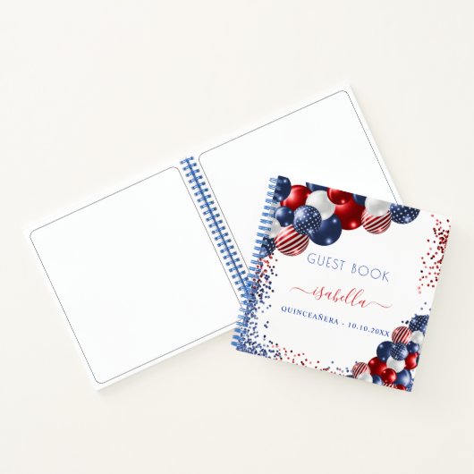 Guest book Quinceanera red blue patriotic Notitieboek (Binnen)