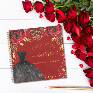 Guest book Quinceanera red gold black jurk Notitieboek