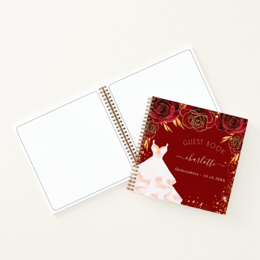 Guest book Quinceanera red gold white Notitieboek (Binnen)