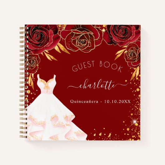 Guest book Quinceanera red gold white Notitieboek (Voorkant)