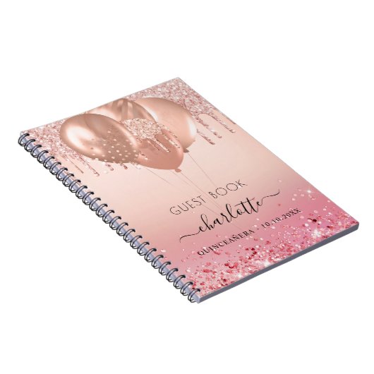 Guest book Quinceanera roos goudroze glitter Notitieboek (Rechterzijde)