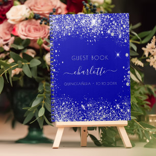 Guest book Quinceanera royal blue zilver glitter Notitieboek