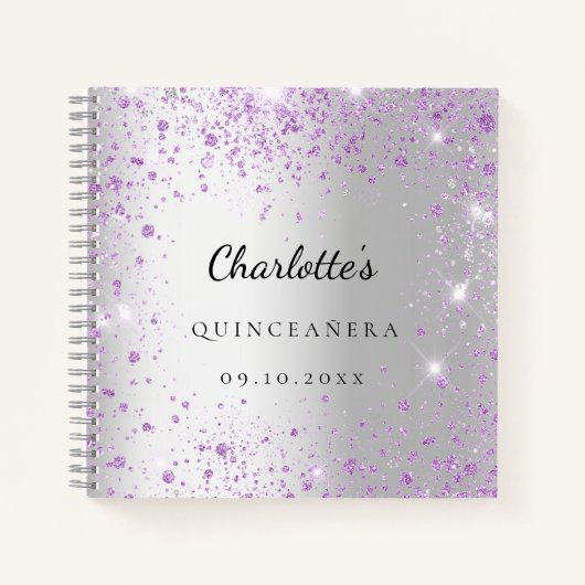 Guest book Quinceañera Silpaars glitter Notitieboek (Voorkant)