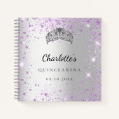 Guest book Quinceañera Silver paarse glitter tiara Notitieboek (Voorkant)