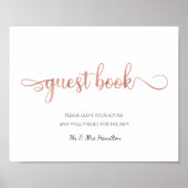"Guest Book" roos goud Wit simpel bruiloft bord Poster (Voorkant)