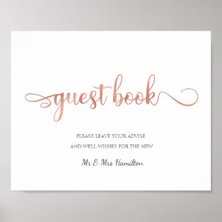 "Guest Book" roos goud Wit simpel bruiloft bord Poster