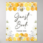 Guest Book Sign Honey Bee Yellow Shower Sign Poster (Voorkant)
