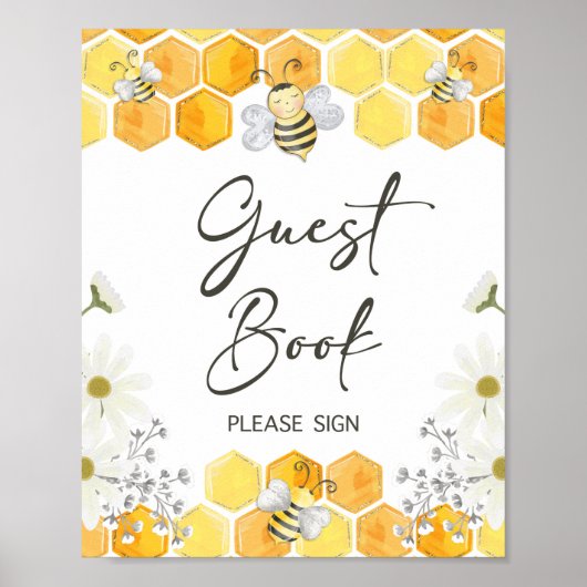 Guest Book Sign Honey Bee Yellow Shower Sign Poster (Voorkant)