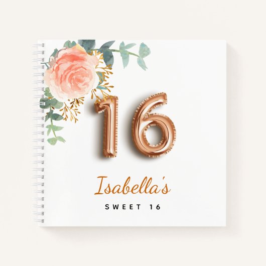 Guest book Sweet 16 floral roos Gold eucalyptus Notitieboek (Voorkant)