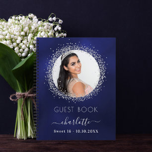 Guest book Sweet 16 navy blue Silver foto Notitieboek