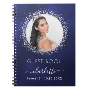 Guest book Sweet 16 navy blue Silver foto Notitieboek