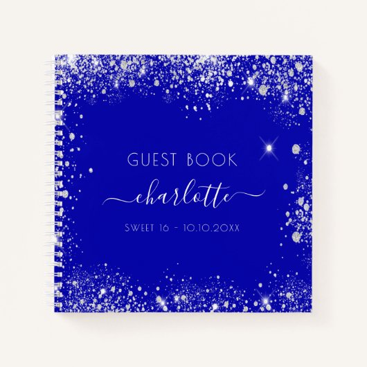 Guest book Sweet 16 royal blue Silver glitter Notitieboek (Voorkant)