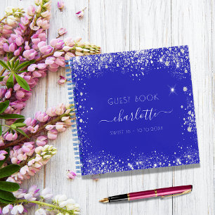 Guest book Sweet 16 royal blue Silver glitter Notitieboek