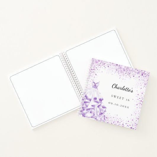 Guest book Sweet 16 violet jurk glitter elegant Notitieboek (Binnen)