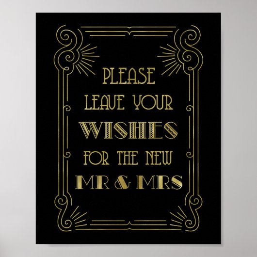Guest Book Wedding Sign Gold Black 1920 Poster (Voorkant)