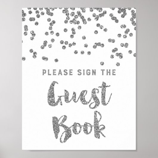 Guest Book Wedding Sign Silver Confetti Poster (Voorkant)