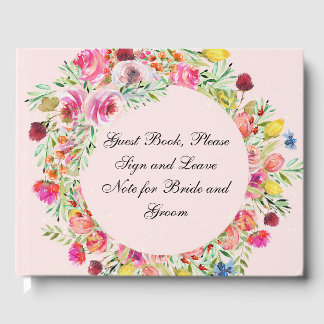Guest Book with Pink Floral Wreath Gastenboek