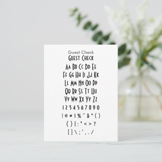 Guest Check - Zazzle Font Sampler Blad Briefkaart (Staand voorkant)