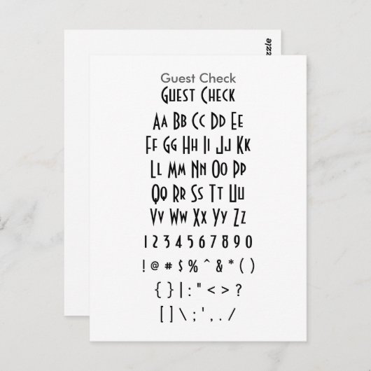 Guest Check - Zazzle Font Sampler Blad Briefkaart (Voorkant / Achterkant)