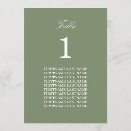 Guest Names Sage Green Table Card (Achterkant)