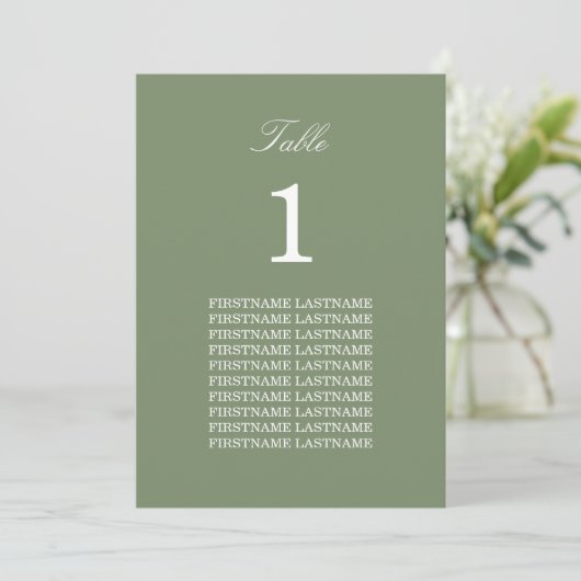 Guest Names Sage Green Table Card (Staand voorkant)