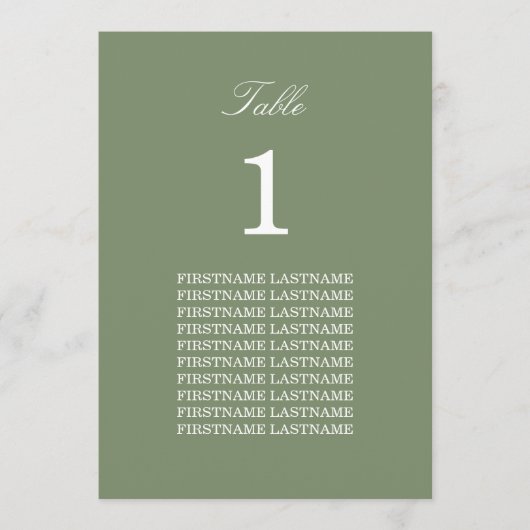 Guest Names Sage Green Table Card (Voorkant)