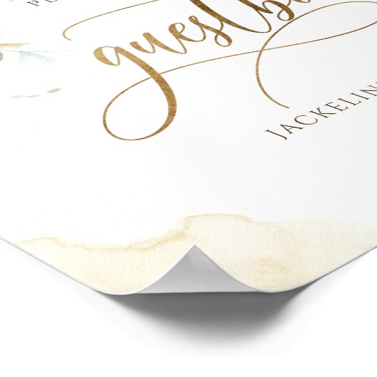 Guestbook Elegant Greenery and Waterverf Sign Poster (Hoek)