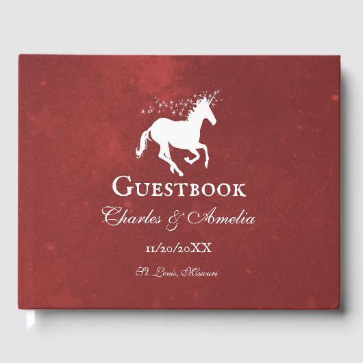 Guestbook Red Unicorn Wedding Gastenboek (Voorkant)
