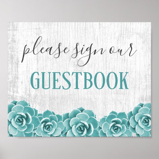 Guestbook Sign Rustic Succulent Floral Barn Wood Poster (Voorkant)