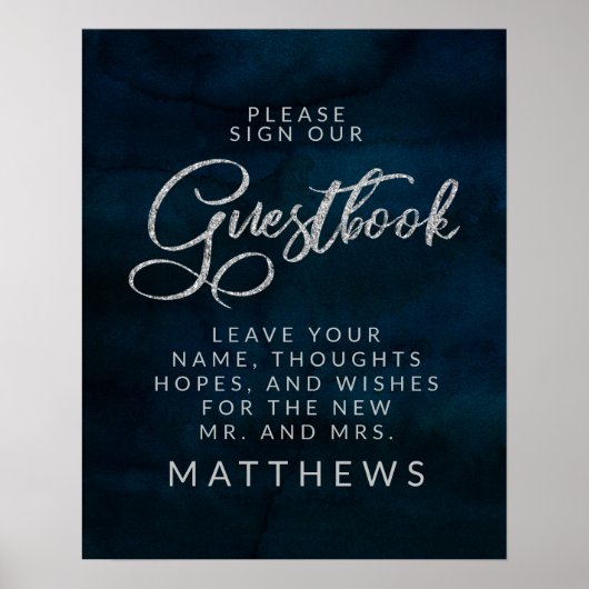 Guestbook van Navy Luster Silver Blue Poster (Voorkant)