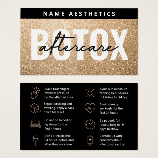 Guide de soins après Botox Gold Glitter Luxe (Devant & derrière)